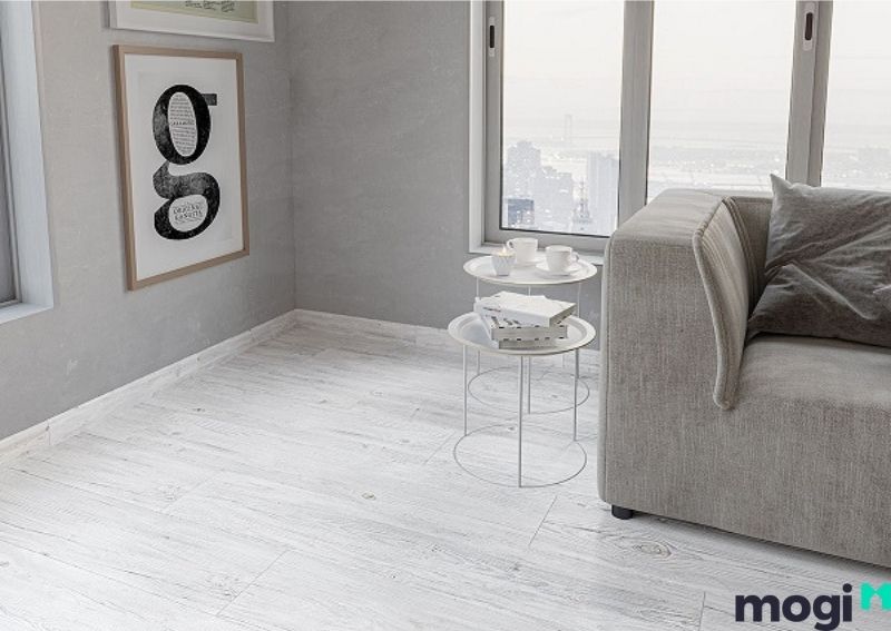 Mẫu gạch ốp viền chân tường giả gỗ tone sáng 