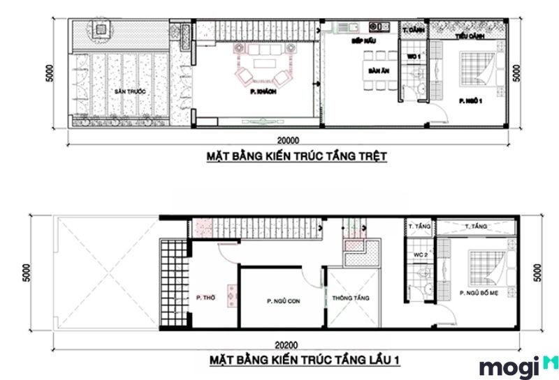 mẫu nhà cấp 4 gác lửng 5x14m