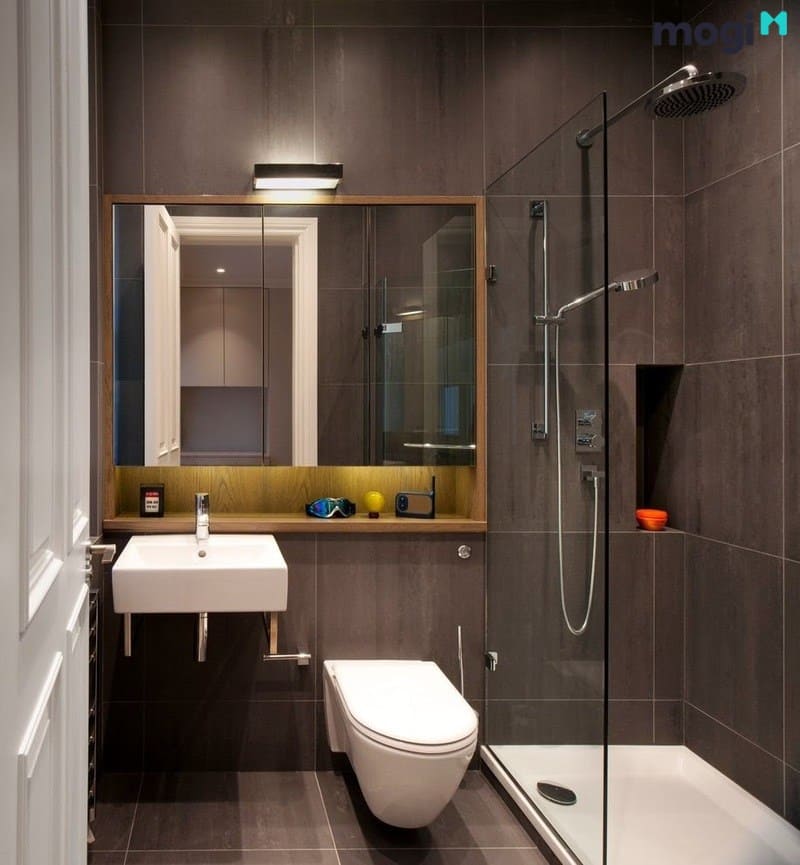 Thiết kế nhà tắm nhỏ 3m2 tông nền tối sang trọng
