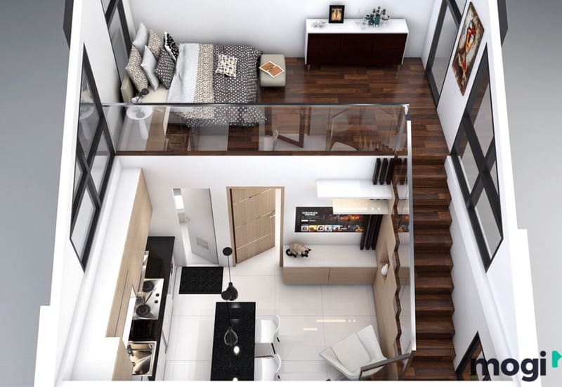 Hình ảnh cầu thang gác lửng hiện đại