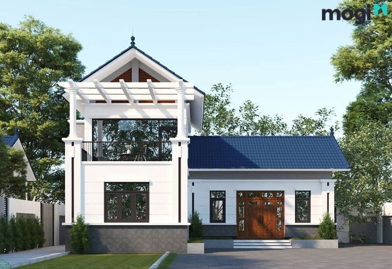 Thiết kế nhà chữ L 2 tầng 400 triệu