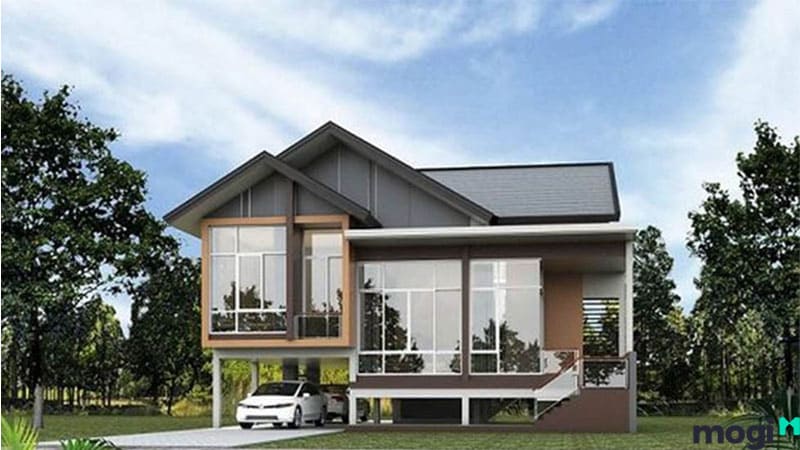 Nhà sàn bê tông lắp kính thông thoáng
