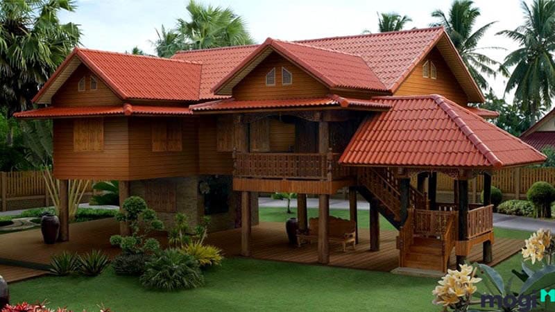 Nhà sàn ngói đỏ 3 gian