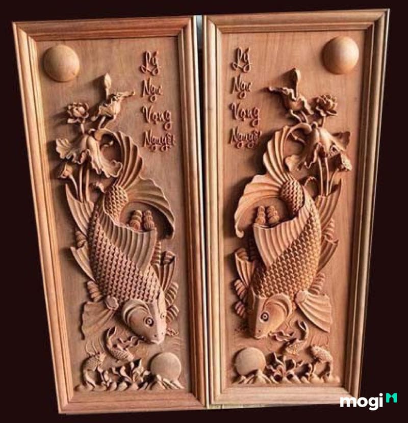 Tranh gỗ lý ngư vọng nguyệt