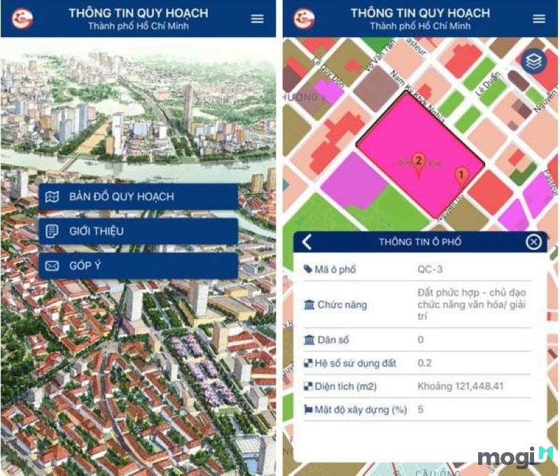 Giao diện ứng dụng tra cứu thông tin quy hoạch