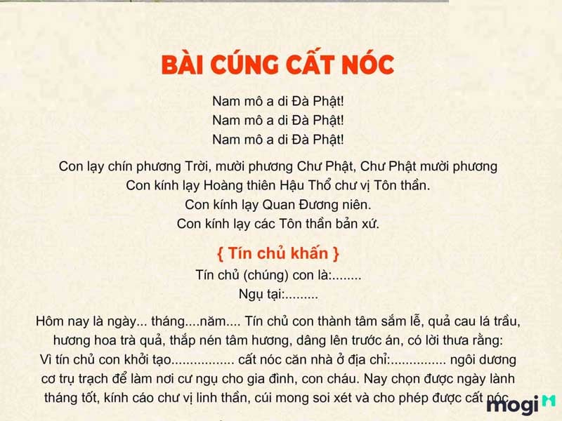 Văn khấn lễ cất nóc nhà phần 1