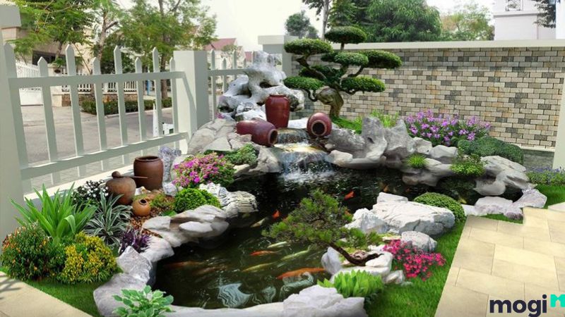 Hồ cá và hòn non bộ
