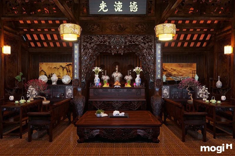 Gian chính của ngôi nhà là nơi thờ phụng và tiếp khách