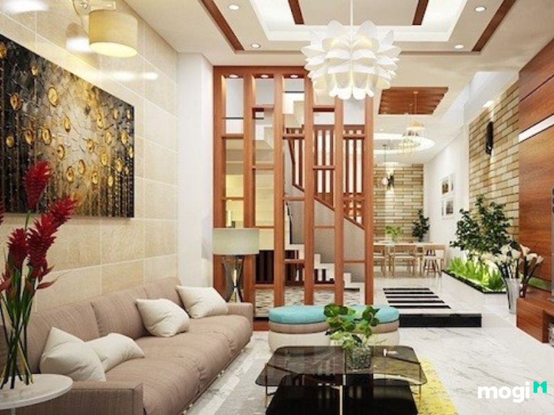 Kệ tủ được tận dụng thiết kế nội thất phòng khách