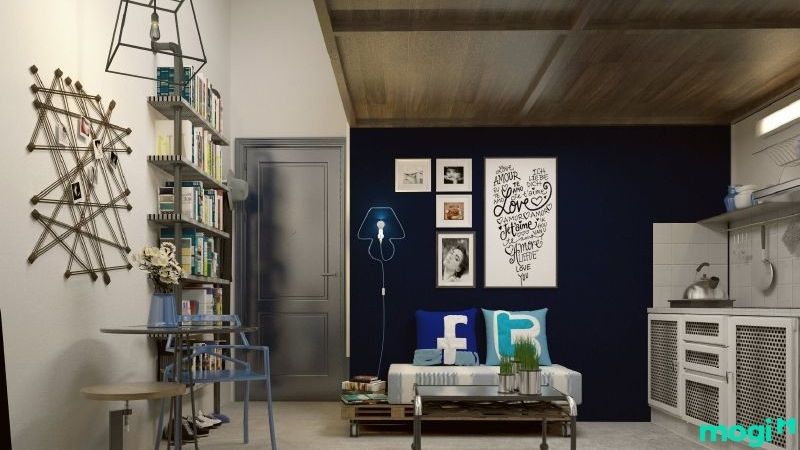 Thiết kế phòng trọ 30m2 tone đen bí ẩn