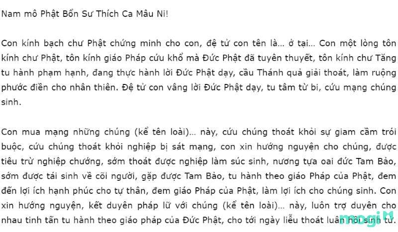 nghi thức phóng sanh