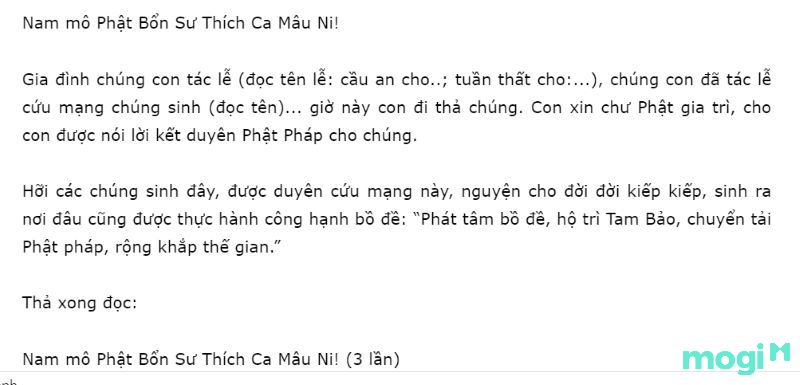nghi thức phóng sanh
