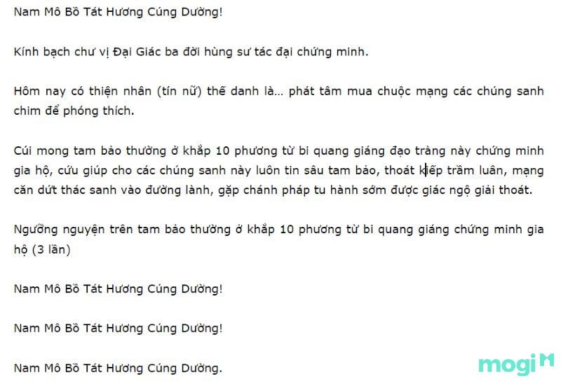 nghi thức phóng sanh