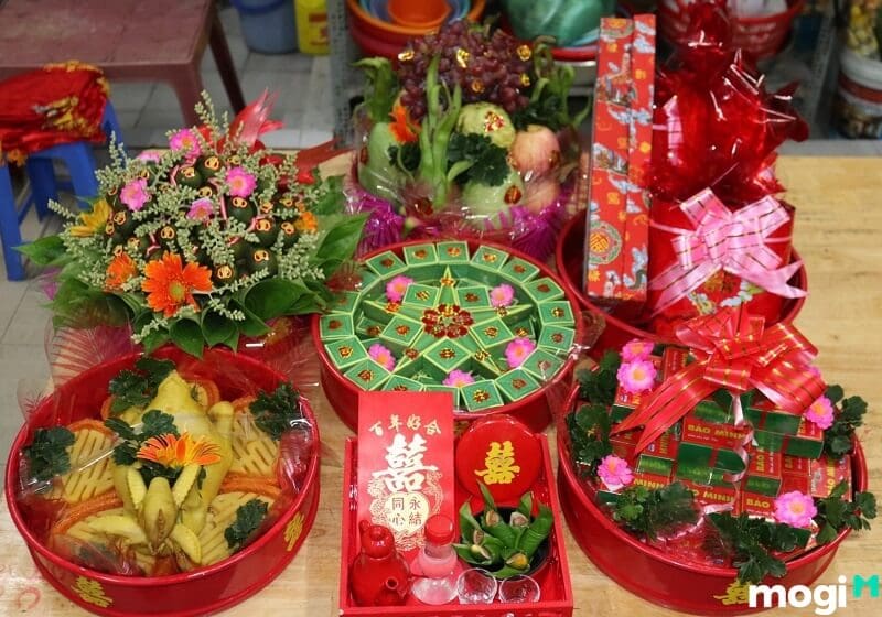 Mâm nạp tài của đám cưới người miền Bắc.