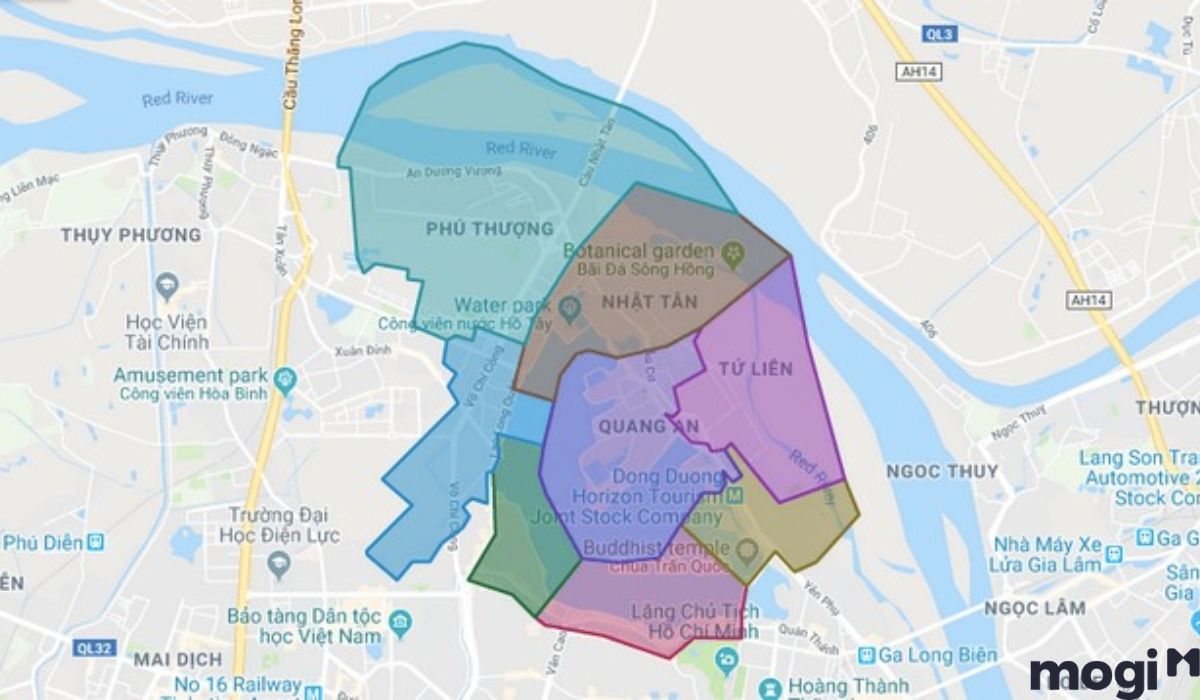 Đơn vị hành chính và diện tích quận tây hồ