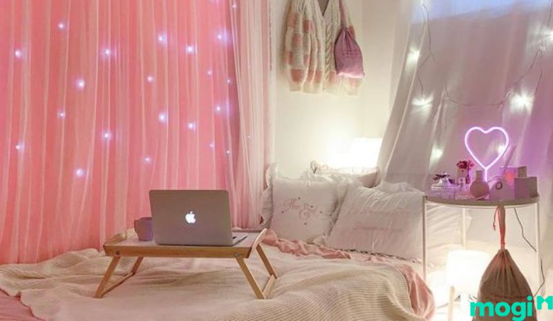 Thiết kế phòng trọ 16m2 bằng rèm cửa