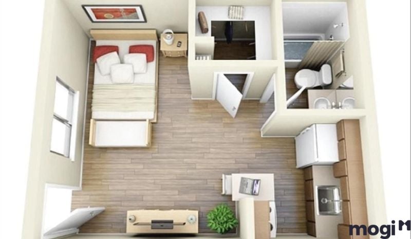 Mẫu thiết kế phòng trọ 16m2 khép kín