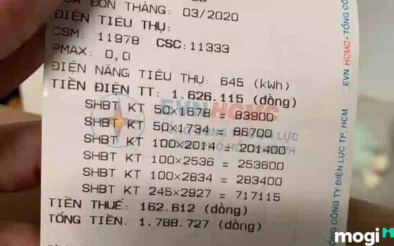 giấy tính tiền điện tiêu thụ