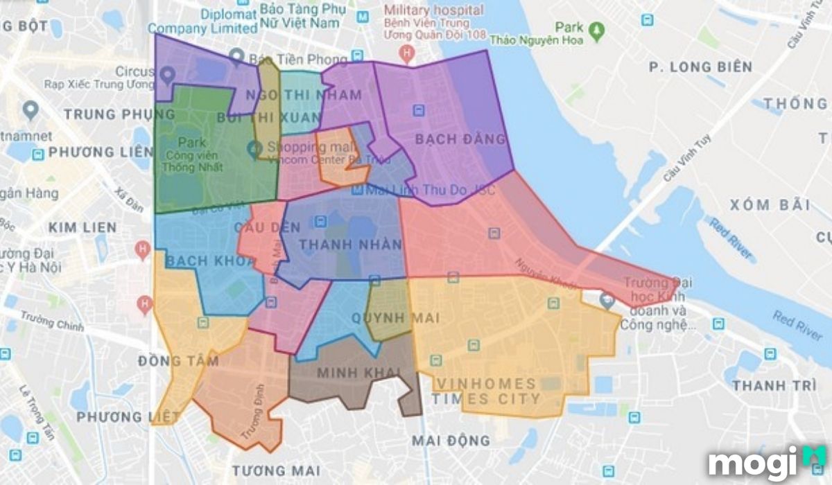 Vị trí địa lý quận Hai Bà Trưng