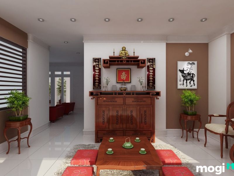 Mẫu bàn thờ chung cư chất liệu gỗ 