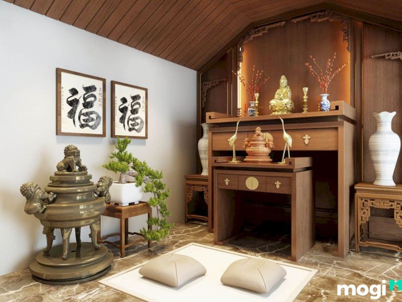 Mẫu bàn thờ chung cư chất liệu gỗ 