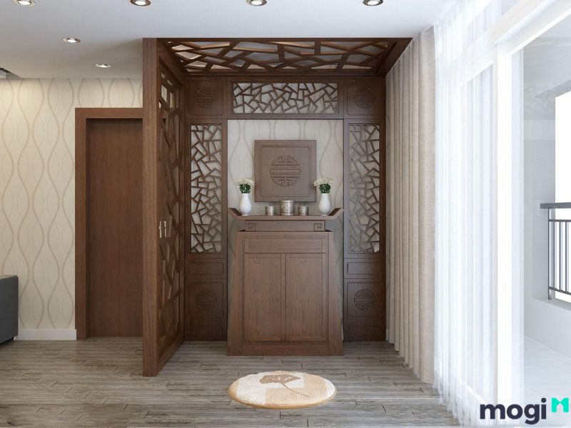 Mẫu thiết kế bàn thờ chung cư có vách ngăn