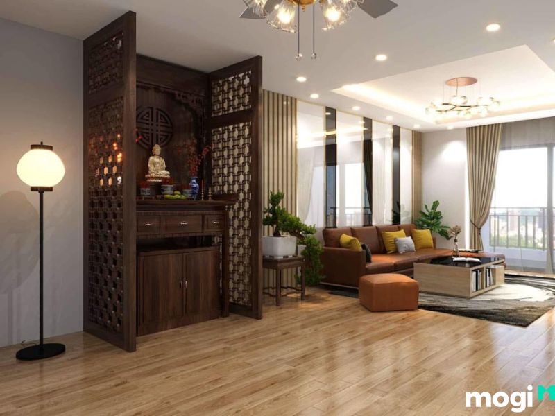 Mẫu bàn thờ chung cư chất liệu gỗ 
