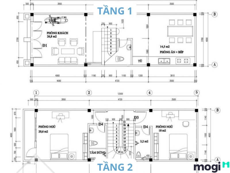 Mẫu nhà ống 2 tầng 50m2