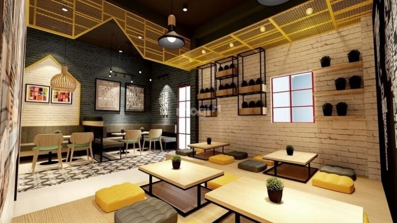 Trang trí trần quán cafe hài hòa phong cách Nhật Bản 