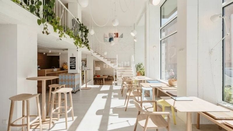 Trang trí trần quán cafe với tone trắng chủ đạo