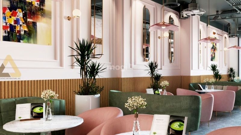 Trang trí trần quán cafe với tone màu hài hòa