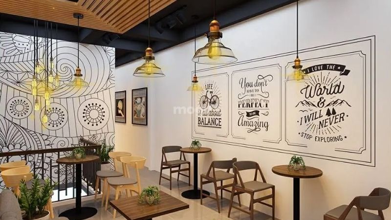 Trang trí trần quán cafe bằng giấy dán trần