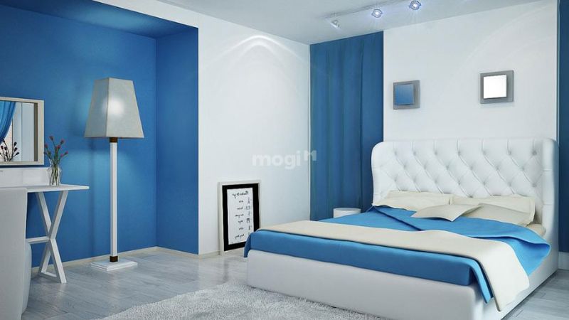 Mệnh Mộc sơn nhà màu gì? Mát mắt với phòng ngủ phối hợp xanh dương và trắng