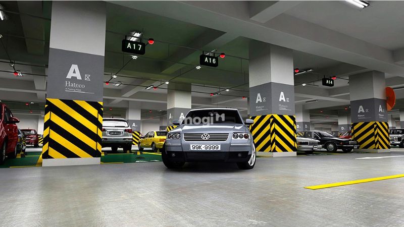 Hầm đỗ xe tại Vincom đồng khởi