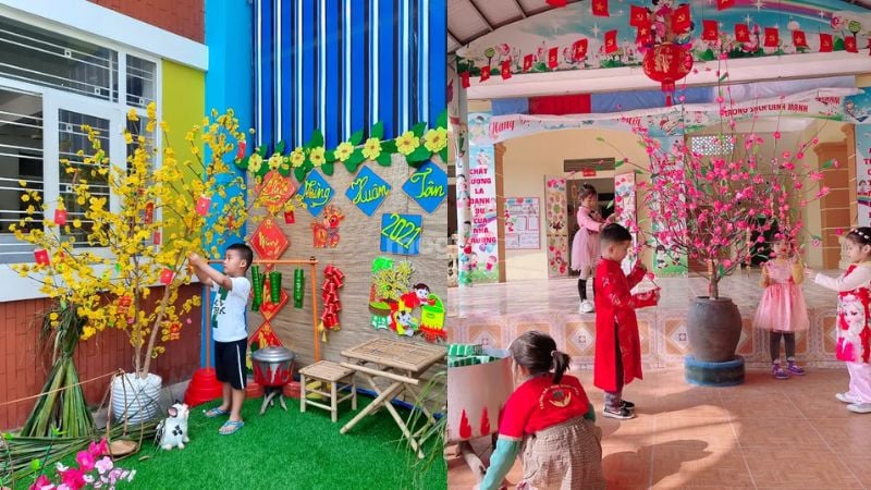 Trang trí với cây mai, cây đào giả