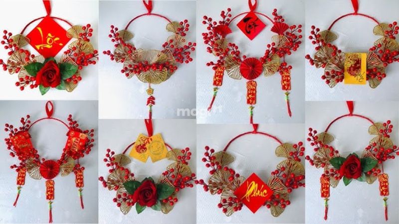 10 ý tưởng trang trí gian hàng Tết ấn tượng và bắt mắt 8 Vòng hoa trang trí gian hàng đẹp