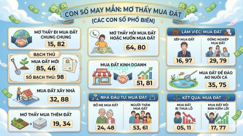 Con số may mắn liên quan mơ thấy mua đất