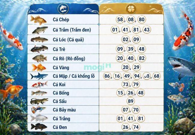 Con số may mắn tham khảo theo loài cá