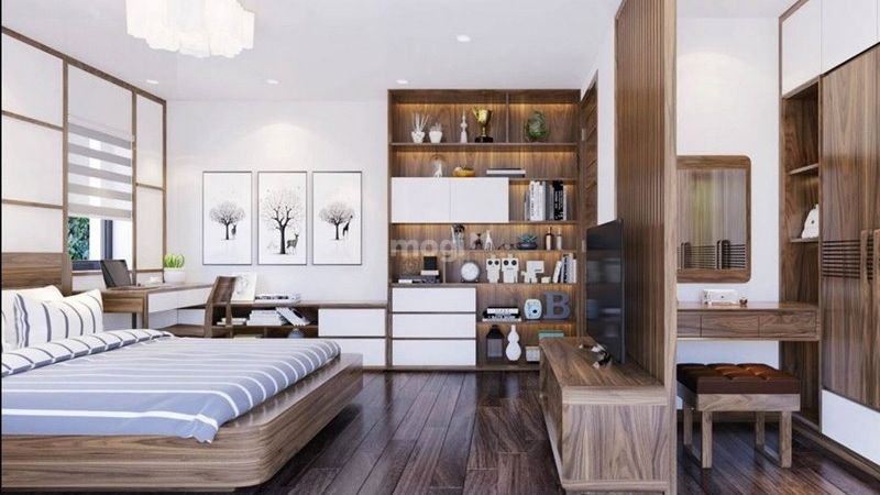 Một mẫu phòng ngủ hợp Mb6688 đang hoakt động khá thoáng đãng, ấm cúng nhờ màu gỗ chủ đạo