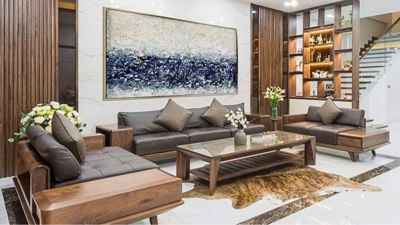 Mẫu phòng khách với đồ nội thất và cách bày trí đơn giản, cân đối