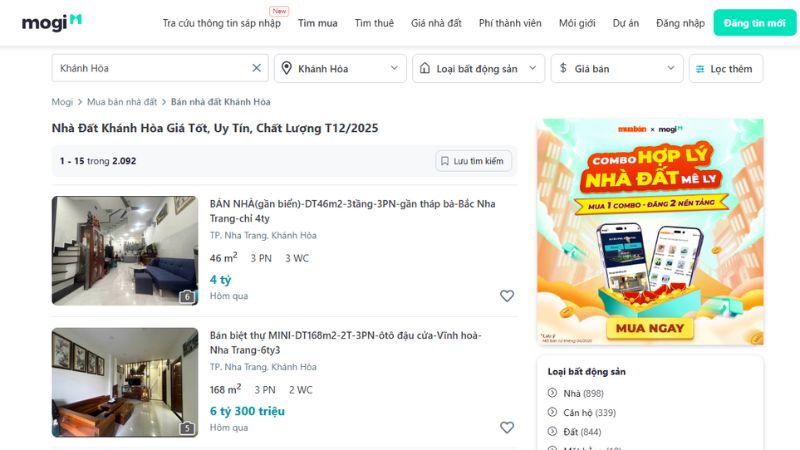 Giao diện tra cứu giá nhà đất tỉnh Khánh Hòa tại Mtbtr.com