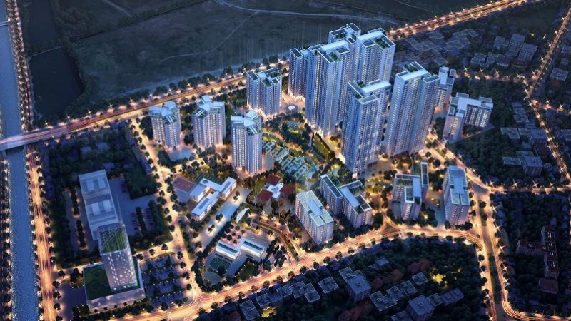 Hình ảnh tổng quan của dự án CT14 Mandala - Hồng Hà Eco City nhìn vào ban đêm
