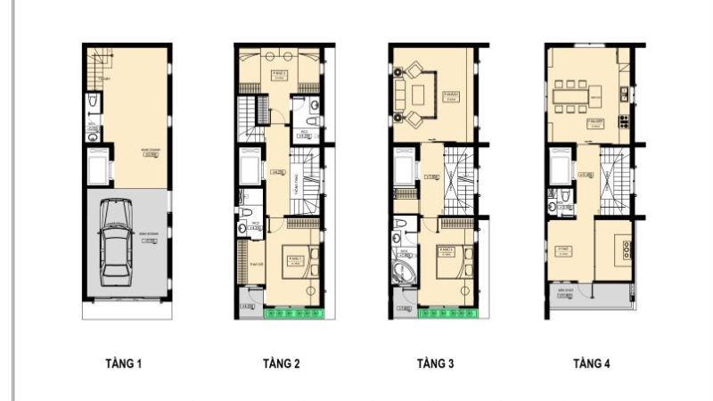 Phòng thủy nhà ống với mặt bằng nhà ống: mặt tiền hẹp, chiều sâu dài (Nguồn: 3bdesign)