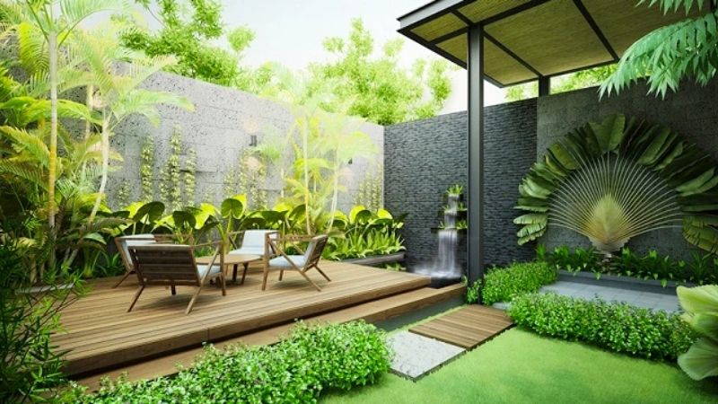 Sân vườn là nơi đón nhận và dẫn luồng khí vào nhà
