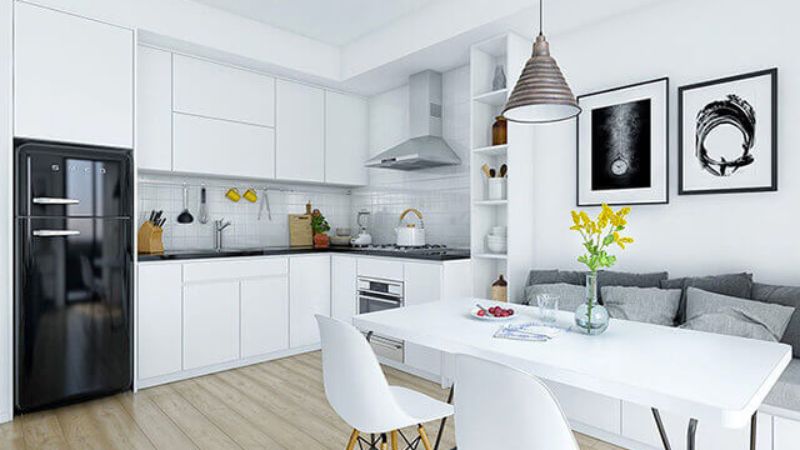 Cách bố trí phổ biến trong thiết kế bếp là nguyên tắc “tam giác làm bếp”