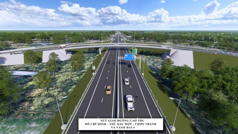 Phối cảnh nút giao cao tốc TPHCM - Chơn Thành - Thủ Dầu Một với dự án Vành đai 4 (Nguồn: Báo Lao động)