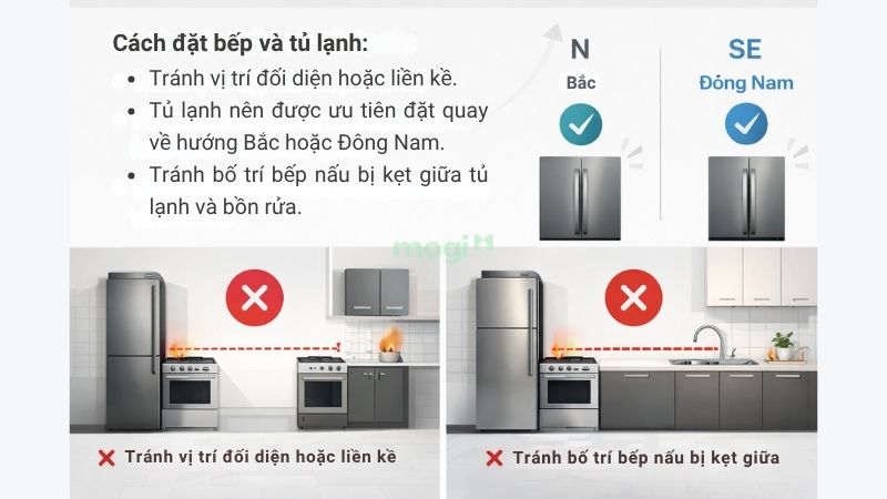 Một số quy tắc đặt bếp và tủ lạnh