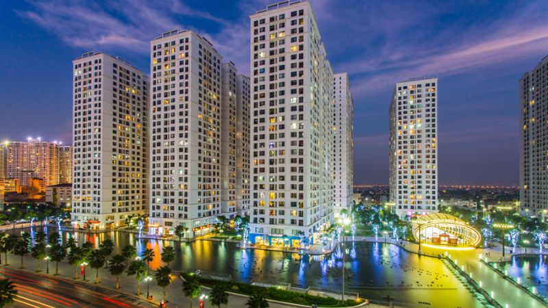 Khu đô thị Times City nằm ngay chân cầu Vĩnh Tuy