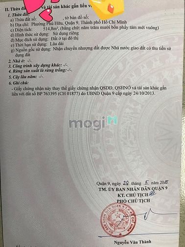 Hình ảnh Bán lô đất 515m2 chỉ 13 tỷ TL, Phú Hữu Quận 9.