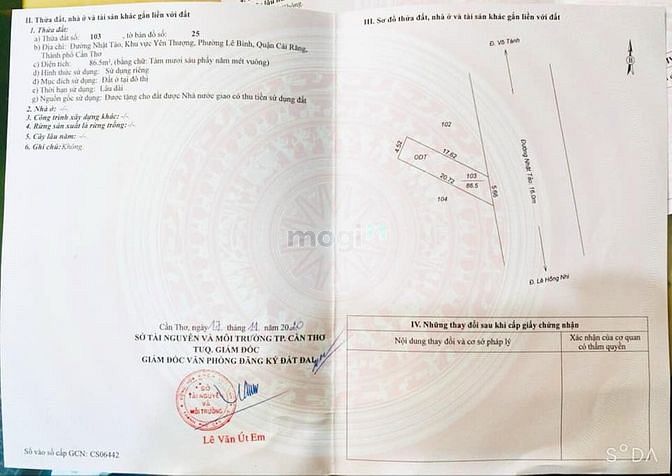 Hình ảnh bán nền mặt tiền đ. nhật tảo cái răng 86m2 giá 2.69 tỷ